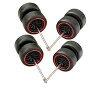 Qianly 8x 1/64 Scale Wheels with Round Rod Axles, Simulation Model Car Wheels Tires for Collectors, Red
