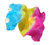 Qianly Belly Dance Fan Made of Silk, 1.8M Length for Events and Performances, blue yellow rose red