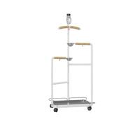 Qianly Bird Playstand with Tray Rolling Bird Stand with Wheels Floor-Standing Parrot Activity Center for out-of-Cage Time, Home, Training, White, Luxury With Water Bottle