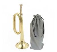 Qianly Brass Wind Bugle Ceremonial Trumpet Musical Instrument Engraved Bell Polished Copper Sturdy Metal Suitable for Display Marching Band Outdoor Performance Event Procession, Gold With Grey Bag