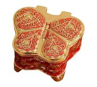 Qianly Butterfly Shape Jewelry Box Trinket Box Ornament Decorative Alloy Jewelry Organizer Trinket Holder Case for Necklaces Rings, Gold Red