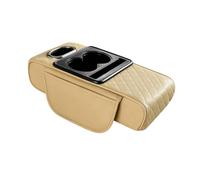 Qianly Car Armrest Cover with napkin Box Slot Cushioned Leather Car Armrest Pad with napkin Box Opening Easy to Clean for Drivers, Beige