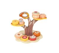 Qianly Children Play Kitchenware Pretend Play Set Wooden Toy Cake Stand Dessert Display Pastry Accessories Role Play Learning Toy suitable for play kitchen setups sibling activities