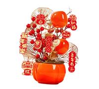 Qianly Chinese New Year Decoration Fake Plant Fake Flower Bucket Spring Festival Gift for Hotel, Persimmon