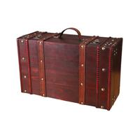 Qianly Distressed Vintage Wooden Suitcase | Sturdy Metal Corner Protectors, Wooden Storage Chest, for Home Organization