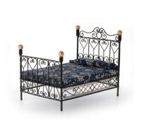 Qianly Dollhouse Double Bed Vintage Dollhouse Bedding Textile Furniture for Collectors, Black