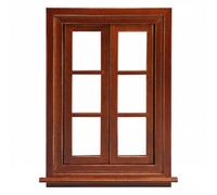 Qianly Dollhouse Window Miniature Window Wooden Window Casement Window With Working Double Casements And Traditional Six solid wood chestnut finish suitable