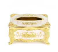 Qianly European Box Versatile Rose Carving Napkin Holder Great Gift Ornate Rose Pattern Tissue Case for Living Room, Desktop, Office, Gold White