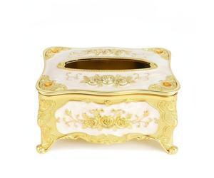 Qianly European Box Versatile Rose Carving Napkin Holder Great Gift Ornate Rose Pattern Tissue Case for Living Room, Desktop, Office, Gold White