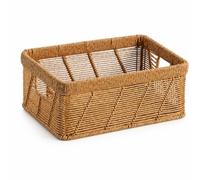 Qianly Faux Rattan Basket Breathable Rectangular Storage Baskets Lightweight Storage Basket with Open Lattice for Shelves, Light Brown, 32x22x13cm