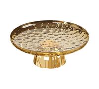 Qianly Fruit Bowl, Pedestal Food Storage Tray Decorative Wave Pattern Round Shape Bowl, Elegant Transparent Food Grade Plastic Fruit Serving Plate, Candy Bowls for Kitchen Countertop, Gold