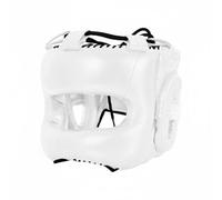 Qianly Full Face Sparring Headgear Thickened Ear Protection Boxing Headgear Tear Resistant PU Sparring Helmet for Adults, Fighting Artists, Training, White