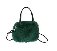 Qianly Furry Tote Bag Casual Trendy Soft Crossbody Bag for Commuting Vacation Work, Dark Green