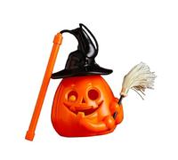 Qianly Halloween Pumpkin Lantern Light Lighted up Pumpkin Flashing Yellow Light for Bedroom, with Broom