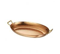 Qianly Hammered Stainless Steel Serving Pan Shallow Hammered Serving Pan Lustrous Finish, Rose Gold, Large 35cm