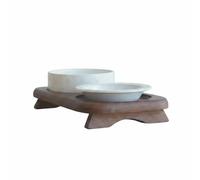 Qianly Industrial Bowl Holder Double Pet Feeder, Bowl Bottom Silicone Anti-slip, Snowflake Dish + Deep Bowl + Acacia Wood Bowl Rack