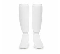Qianly Knitted Shin Guard with Foot Firmly Anchored Leg Foot Protector Lightweight Gear for Sparring, Array, Classic White, S