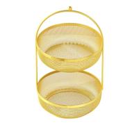 Qianly Large, Double-layered Fruit Basket Suitable for The Worktop, Metal Fruit Stand, Storage Stand for Fruit, Sweets, And Food, golden