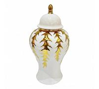 Qianly Lidded Ceramic Vase Display Piece Jar Shaped Vase Glazed Finish Decorative Ceramic Jar, L 20cm W 20cm H 40cm
