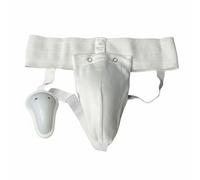 Qianly Men Athletic Cup Protector Supporter With Textile Cover and Stable Internal Structure Light Wear Suitable for Fighting Arts Boxing Taekwondo Karate Muay Thai , White , M