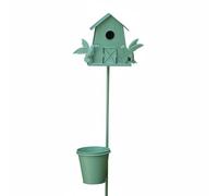 Qianly Outdoor Sculpture Birdhouse Planter Garden Stake Bird Feeder Flower Pot Metal Iron Wrought Rustic Finish Attracts Birds Displays Blooms suitable for, Bird