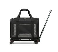 Qianly Pet Carrier with Detachable Trolley Lightweight Wheeled Pet Carrier with Telescopic Handle for Cat Owners, Black