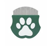 Qianly Pet Facial Comb Rounded Pinheads Cat Tear Stain Comb Non-Slip Handle Grooming Tool for Cats, Olive Green