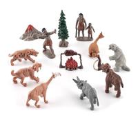 Qianly Prehistoric Creature Statue Caveman Figurines Ancient Animal Figures Tree Campfire Scene Ancient World Mini Set With Molded Texture Suitable for