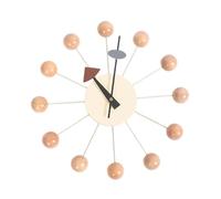 Qianly Round Ball Wood Wall Clock Decorative Wall Clock Fashion Creative Art Mid Century Hanging Clock for Dining Room Decoration, Wood Color Ball