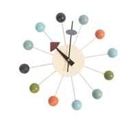 Qianly Round Ball Wood Wall Clock Decorative Wall Clock Fashion Creative Art Mid Century Hanging Clock for Dining Room Decoration, Colorful Ball