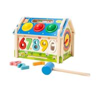 Qianly Shape Sorter Box Shape Sorting Cube Wood Sensory Toy Early Learning Activity Cube Shape Sorter House for Ages 3 4 5 Years Old, with mallet