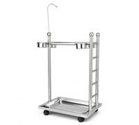 Qianly Stainless Perch Stand, Height Adjustable Bird Playground, Mobile Parrot Perch with Wheels, Bird Ladder Activity Center, 3.2cm diameter perch