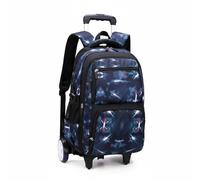 Qianly Stair Climbing Academic Pack Waterproof Rolling School Backpack Breathable Shoulder Straps Wheeled Bookbag for Travel, Dark Blue, Space Big Wheel