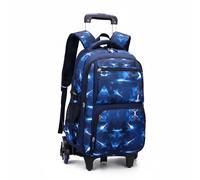 Qianly Stair Climbing Academic Pack Waterproof Rolling School Backpack Breathable Shoulder Straps Wheeled Bookbag for Travel, Blue, Space 6-Wheel