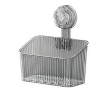 Qianly Suction Cup Storage Basket Easy to Clean Kitchen Holder Reusable Draining Storage Bin for Renters, Pantry, Washroom, Gray 1 Pack