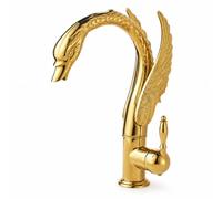 Qianly Swan Faucet Carved Single Handle Faucet Easy to Install Tap for Vanity, Titanium Gold