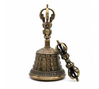 Qianly Tibetan Bell with Vajra Ceremonial Bell with Vajra Handle Handheld for Sound Therapy, Large, Five-pronged Vajra Bell With Eight Auspicious Symbols