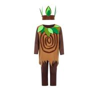 Qianly Tree Costume with Headpiece Unisex Tree Costume Easy to Wear Apparel for Kids, School Plays, Halloween, Tree 3-Piece Set, 130cm