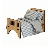 Qianly Vintage Wooden Dollhouse Bed | Realistic, Solid Wood, Furniture, for Model Room, Hobbyists, Plaid