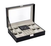 Qianly Watch Box for Men Storage Box Black with Glass Lid Portable Collection Organizer Watch Display Case Valentine's Day Gift
