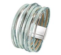 Qianly Women Bracelet Premium with Clasp PU Leather Fashion Versatile Wrap Bracelet, Mint Blue