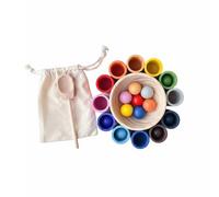 Qianly Wooden Color Sorting Toy Educational Game Set Sorting Cups Balls Spoon Bowl Practical Learning Material Wood Suitable for Preschool Classroom Home Play