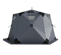 QIANMEI Ice Fishing Tent Rain Cover For Hexagonal, Pop-Up Insulated Ice Fishing Shelter With Stove Jack, 2 Doors 4 Windows Thickened Cotton Winter Ice House Thermal Cover(Dark Grey)