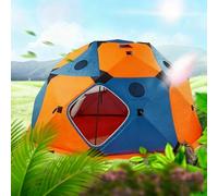 QIANMEI Large Insulated Ice Fishing Shelter With Stove Jack, 420D Hexagon Pop-Up Tent, Includes Ice Anchors & Windproof Ropes ，Thermal Winter Ice House(Orange)