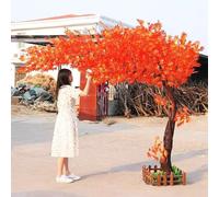 QIANMEI Simulation Maple Tree Large Plant, Artificial Japanese Maple Tree For Outside Fall Decor, Fake Autumn Tree Wishing Plants - With Silk Cloth Leaves+ Solid Wood Trunk(1.5 * 1m/59 * 39in)