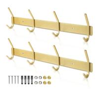 Qiannhee 2Pcs Heavy Duty Coat Rack Wall Mounted Coat Hooks Golden Wall Coat Rack 43CM Max 40KG with 4 Hooks Rustproof SUS304 Stainless Steel Clothes Rack Screw in for Bedroom Kitchen Bathroom Hallway