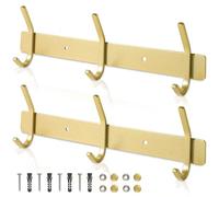 Qiannhee 2X Heavy Duty Coat Rack Wall Mounted Coat Hooks Golden Wall Coat Rack 30CM Max 30KG with 3 Hooks Rustproof SUS304 Stainless Steel Clothes Rack Screw in for Bedroom Kitchen Bathroom Hallway