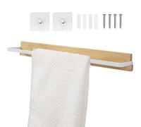 Qiannhee Towel Rail Wall Mounted or Self Adhesive Towel Rail 37cm Solid Wooden Towel Rail No Drill Guest Towel Rack White Metal and Solide Wooden Towel Holder for Bathroom Kitchen Toilet