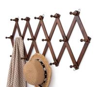 Qiannhee Wall Coat Rack Extendable Solid Wood Accordion Wall Storage Wooden Coat Hooks Wall Mounted Hat Rack with 16 Pegs Cloth Wall Hanger for Living Room, Hallway, Bedroom, 40cm - 180cm, Brown