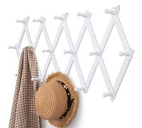 Qiannhee Wall Coat Rack Extendable Solid Wood Accordion Wall Storage Wooden Coat Hooks Wall Mounted Hat Rack with 16 Pegs Cloth Wall Hanger for Living Room, Hallway, Bedroom, 40cm - 180cm, White